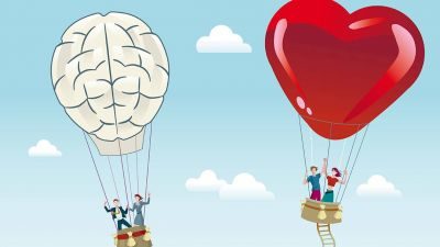 dois balões subindo sobre efeito de relacionamento emocional e intelectual